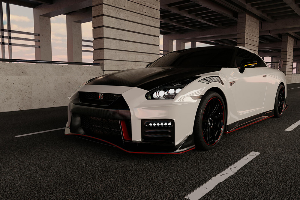 White Nissan GTR driving on highway
