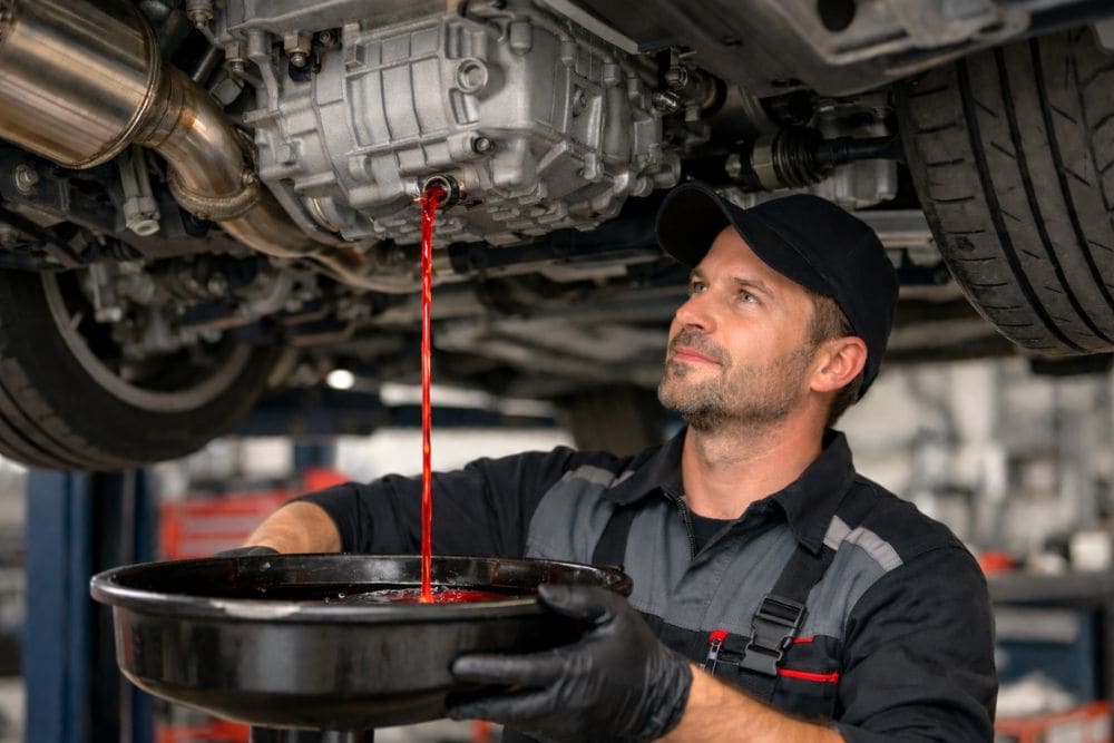 Mechanic servicing a DCT transmission