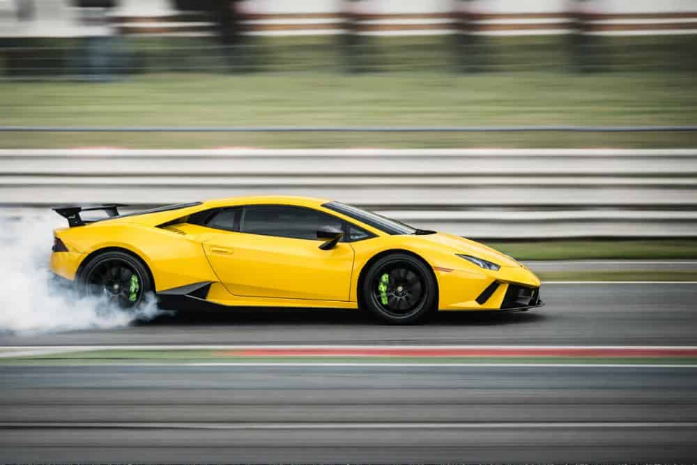 Yellow lamborghini at a track day