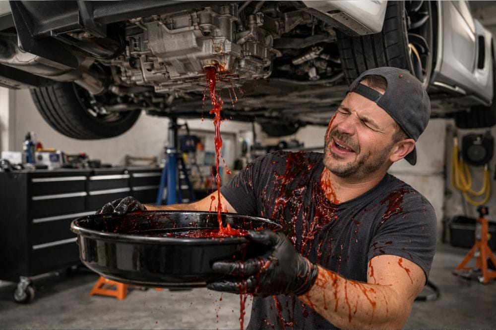 A DIY mechanic making a mess of a transmission service