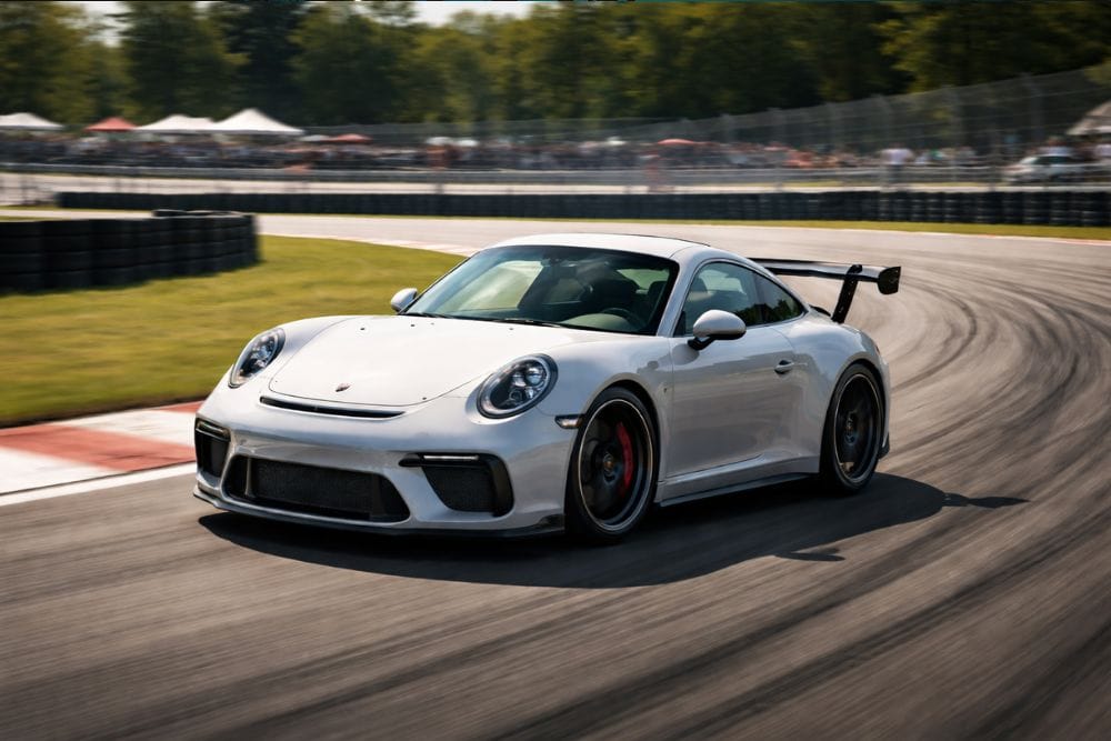 White Porsche GT3 at a track day