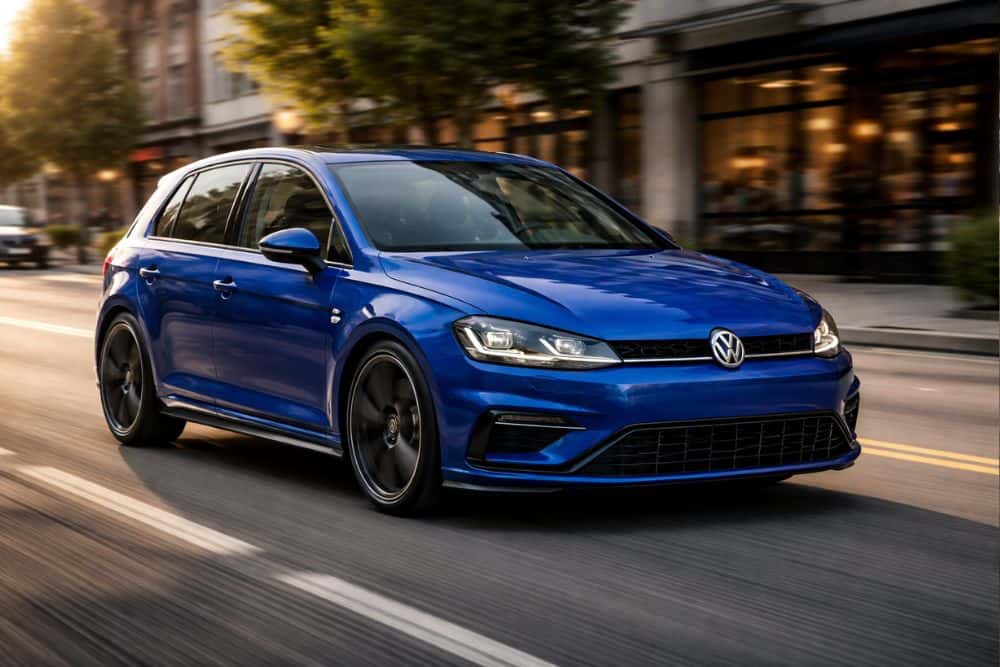 A blue Volkswagen Golf R with recent Haldex service